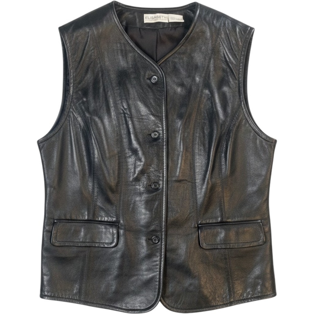 Elisabeth Liz Claiborne Leather Vest Women 14 Made in USA Vintage Indie Grunge